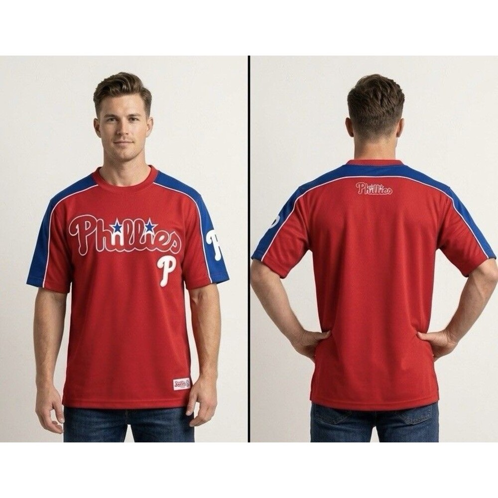 Stitches MLB Philadelphia Phillies Jersey Shirt Mens Medium Red Blue Mesh Vtg